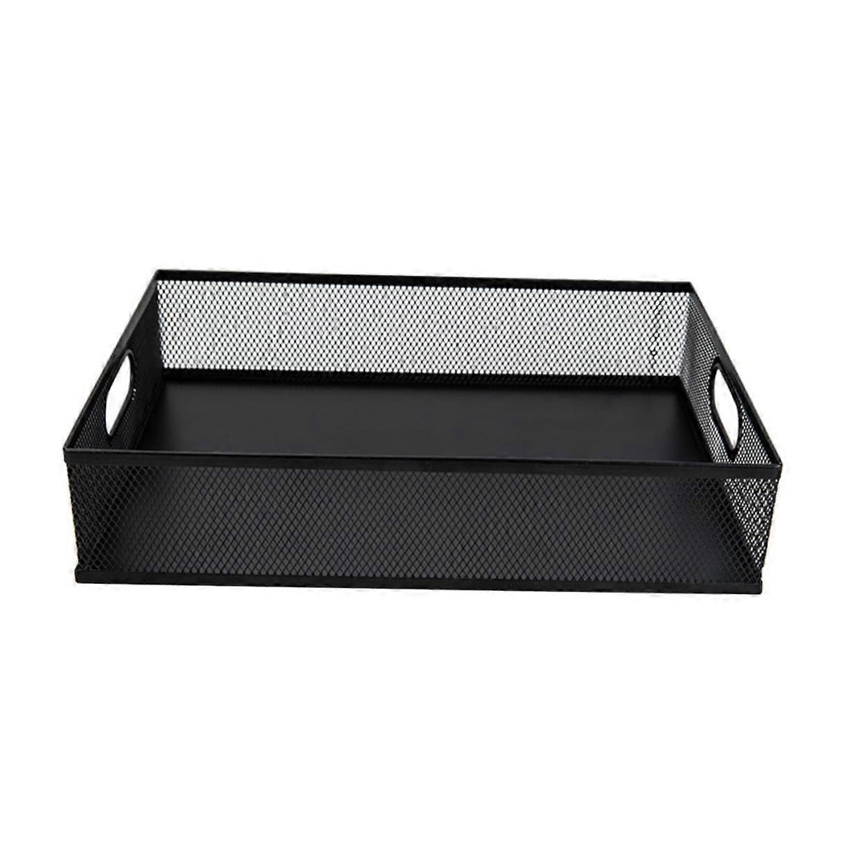 Black Metal Desktop Storage Box Office Sundries File Organizer Tray Iron Material Desk Tidy