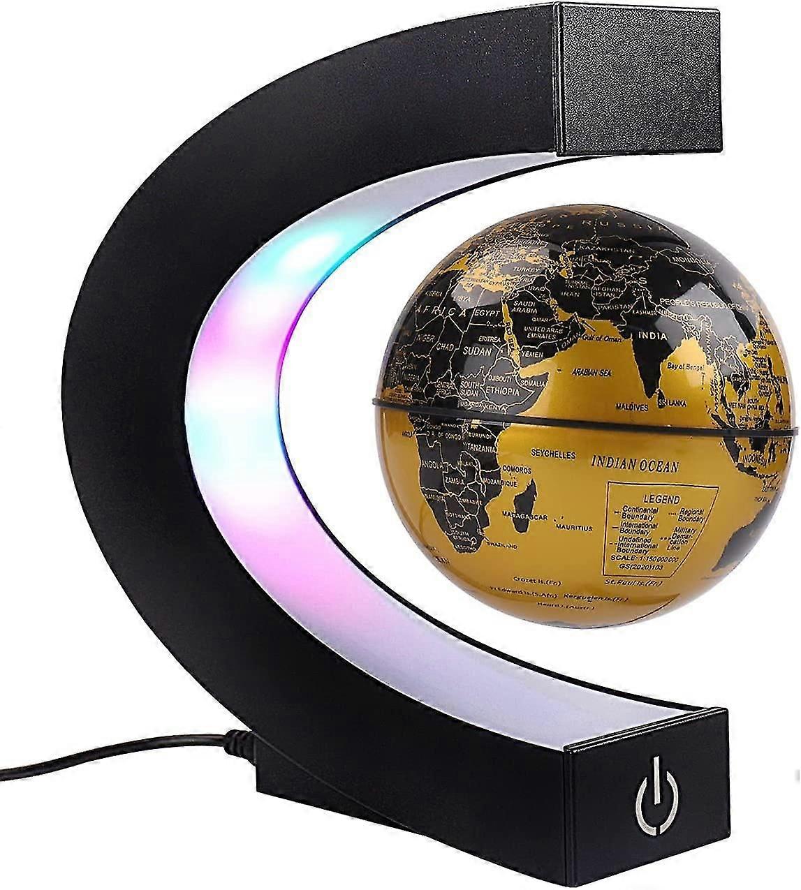 Magnetic Floating Globe With C-shaped Colorful Led Lights - Anti-gravity Rotating World Map For Gift Home Office Decoration (with Switch, Golden), Gol