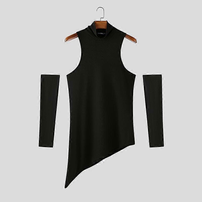 INCERUN Men Turtleneck Sleeveless Irregular Rib Casual Fitted Tank Tops with Oversleeve