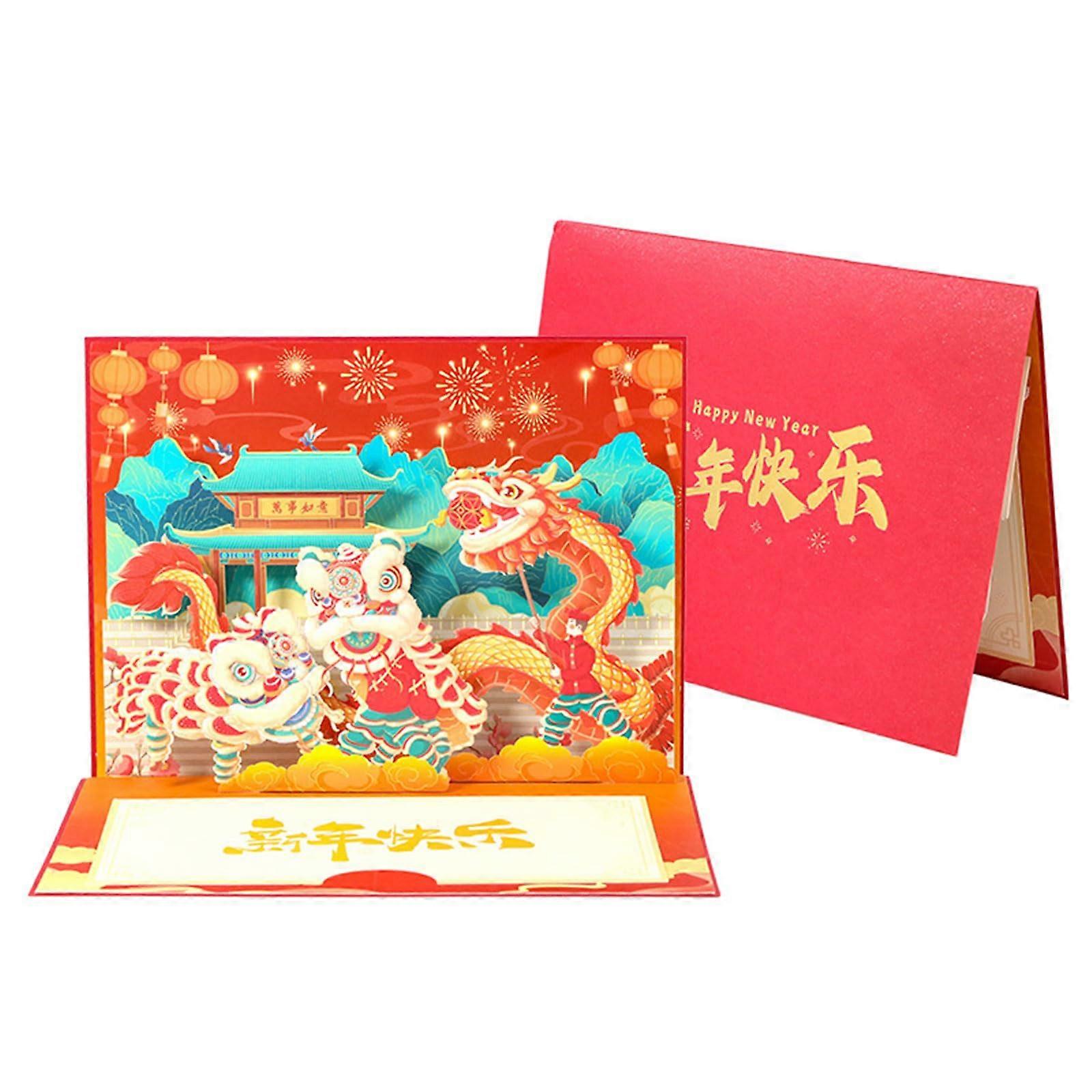 Year Greeting Cards Creative 3D Pop Up Invitation with Envelope for Friends and Family
