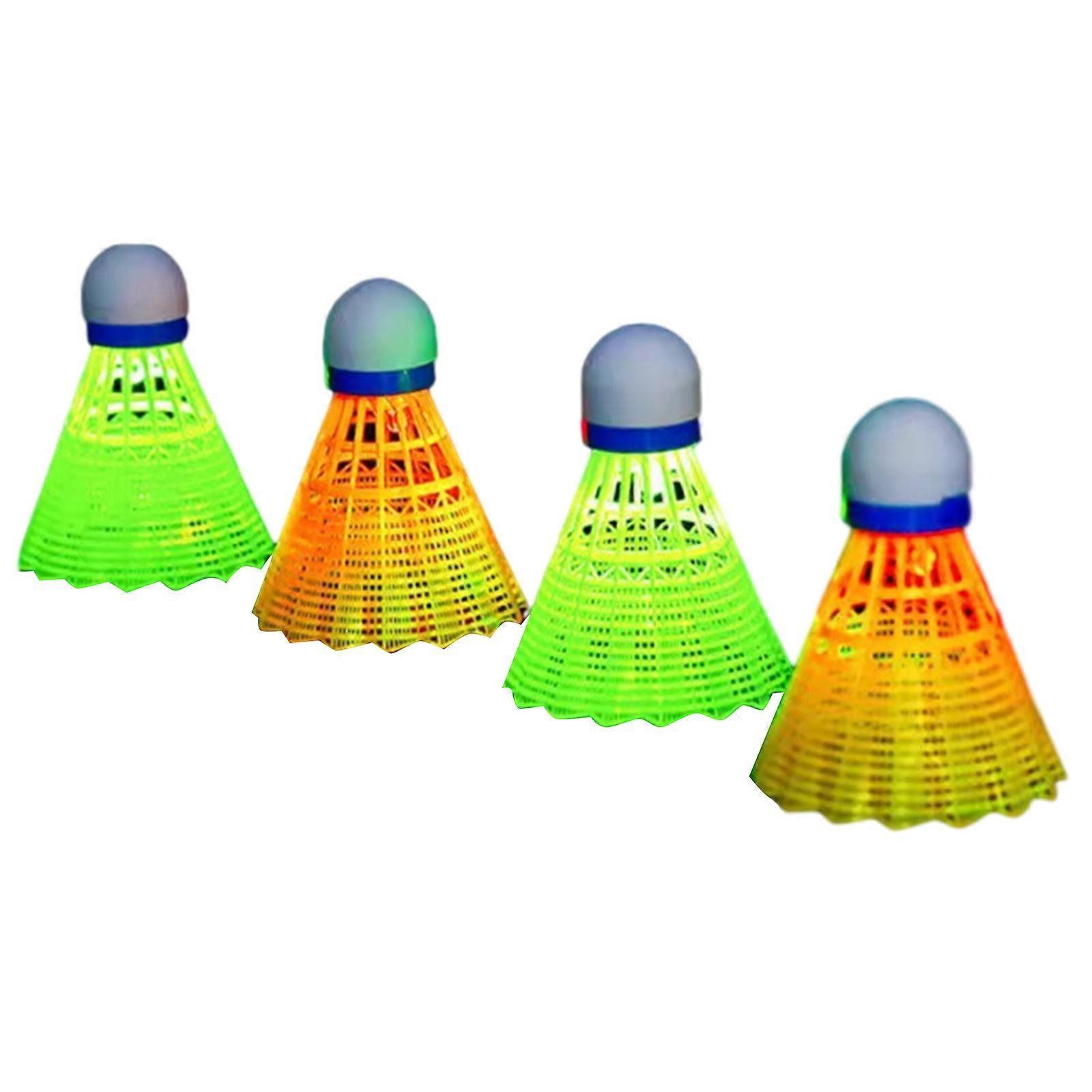 Lot de 4 volants de badminton lumineux à LED pour une utilisation nocturne, multicolores.