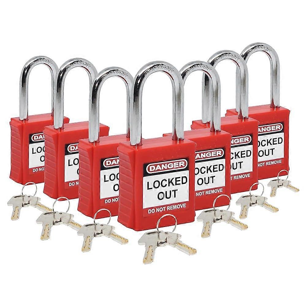 Lockout Tagout Lock Set  7 Red Padlocks, Keyed Different Padlocks, Includes 2 Brass Red Keys