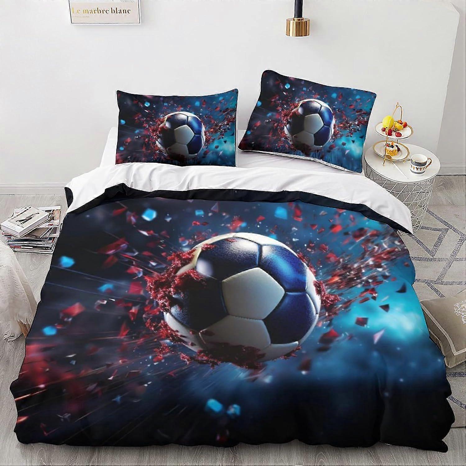 مجموعة غطاء لحاف كرة القدم LikeEj ، مجموعة مفروشات تحت عنوان طباعة كرة القدم ثلاثية الأبعاد ، مجموعة فراش رياضية ناعمة من الألياف الدقيقة للمراهقين 3 قطع ، للديكور المنزلي