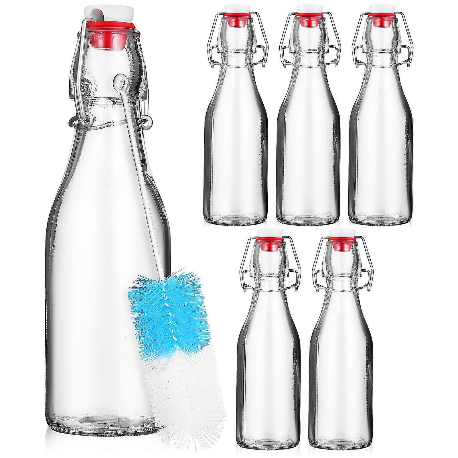 6 Pcs Swing Top Bottles Anti-leak Buckle Clear Grass Bottles Sealed Containers with Brush
