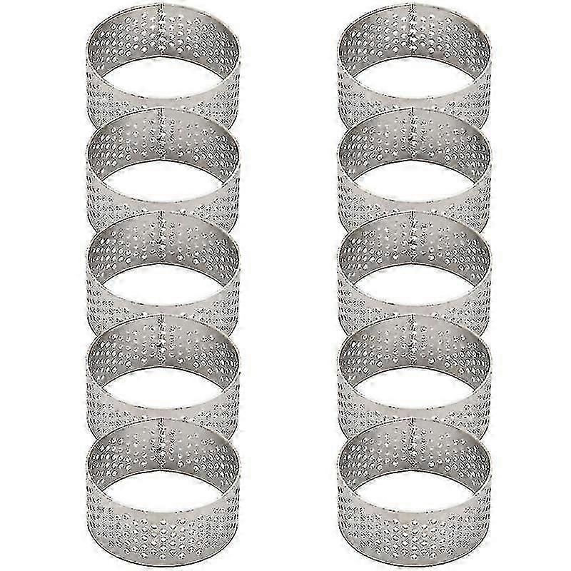 10pcs 4.5cmラウンドステンレス穴あきシームレスタルトリングキッシュリングタルトパイタルトリング穴付き