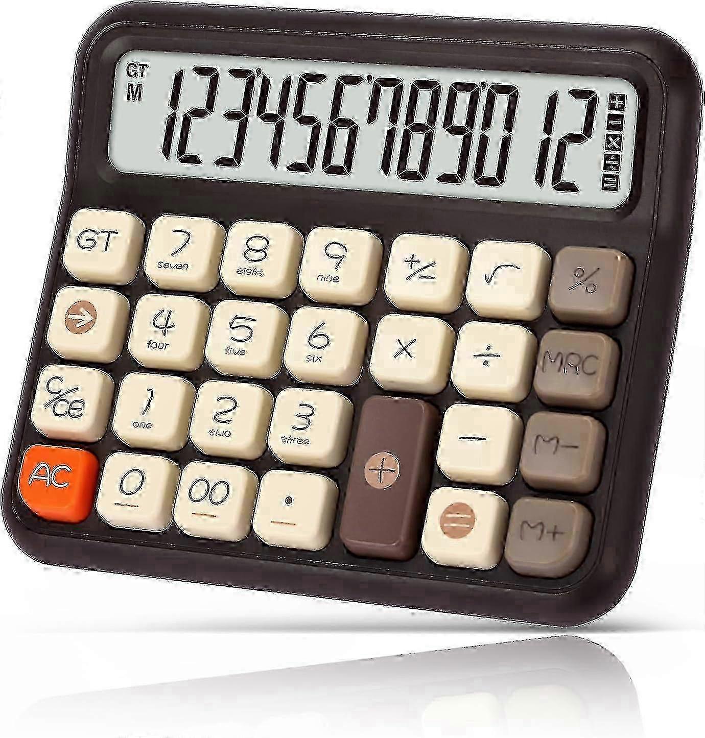 2025 Desk Calculator 12 Digit, Retro Cute Basic Calculator with Extra Large LCD Display and Buttons- Brown