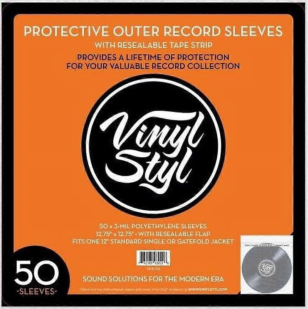 Vinyl Styl® 12 Inch Outer Record Sleeves - Resealable Flap - 50 Count (Clear) [N