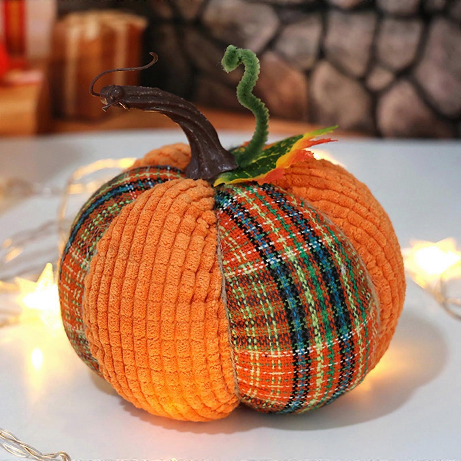 Fall Artificial Pumpkins Set with Colorful Fabric, Halloween and Thanksgiving Table Decor (OrangeB)