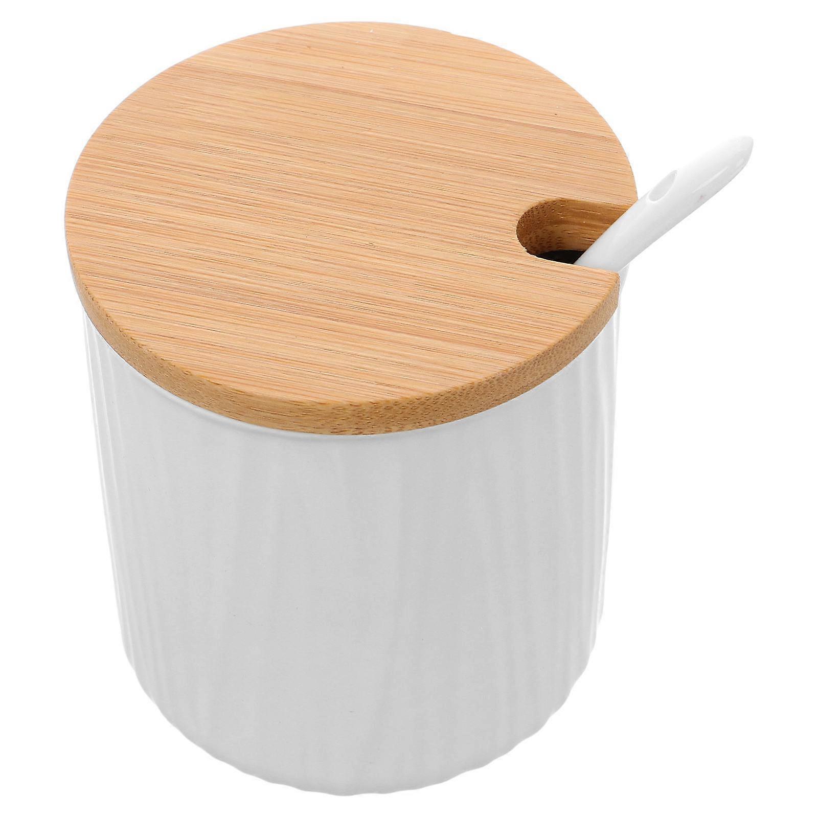 Porcelain Condiment Jar With Lid And Spoon For Kitchenware Daily Use 300ML Simple Design Sugar Storage 1 Set