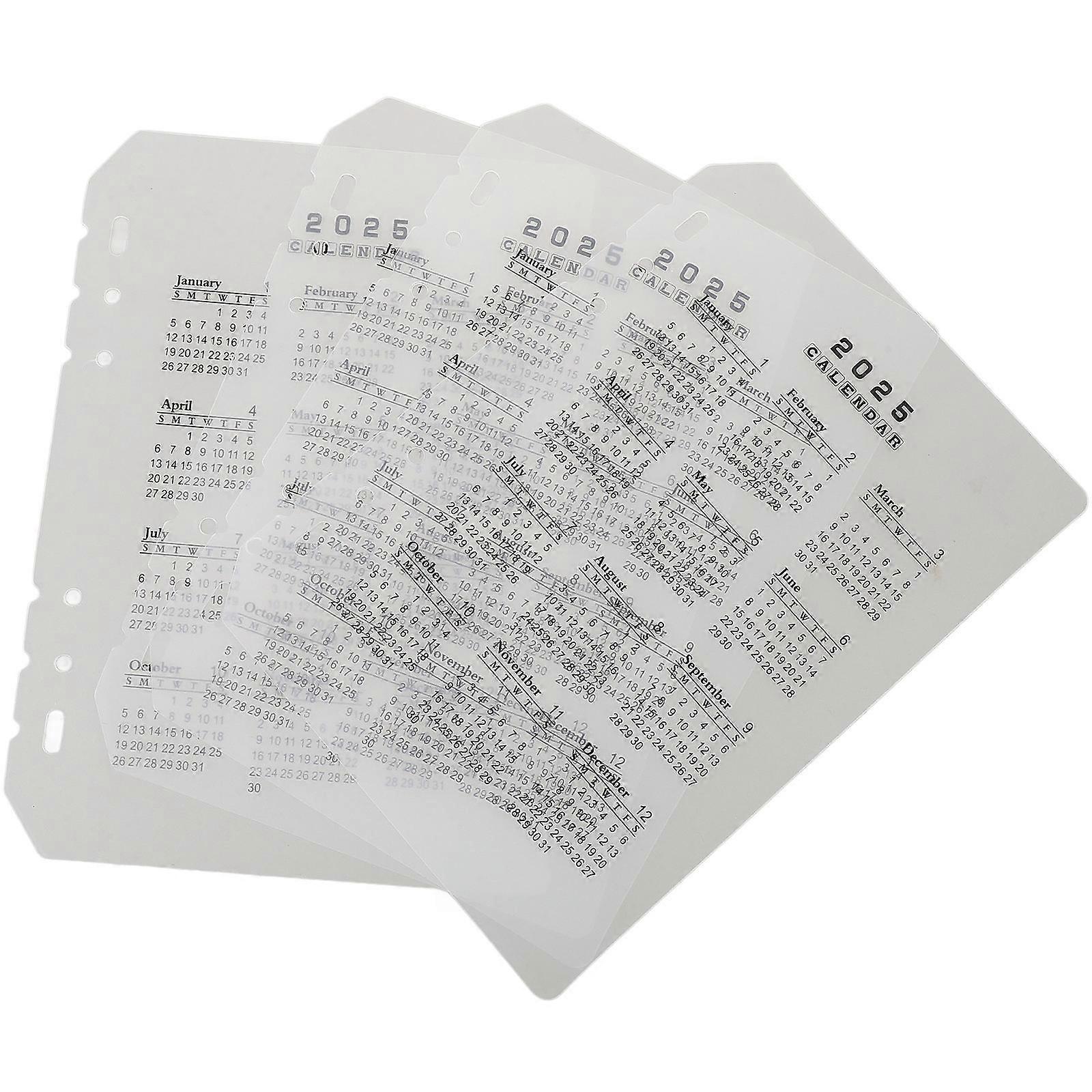 A5 Calendar Binder Dividers for Notebook 4Pcs White Plastic