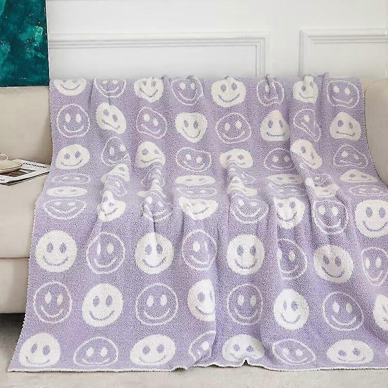 Soft Cozy Reversible Throw Blanket with Smiley Face Checkerboard, Purple Microfiber 51'x63'