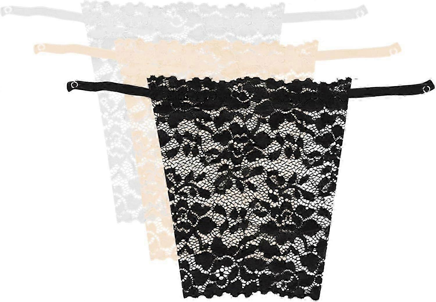 Lacy Lady Modesty Panel Camisole Bra Insert Overlay - 3pc Set Beige+White+Black with Adjustable Strap