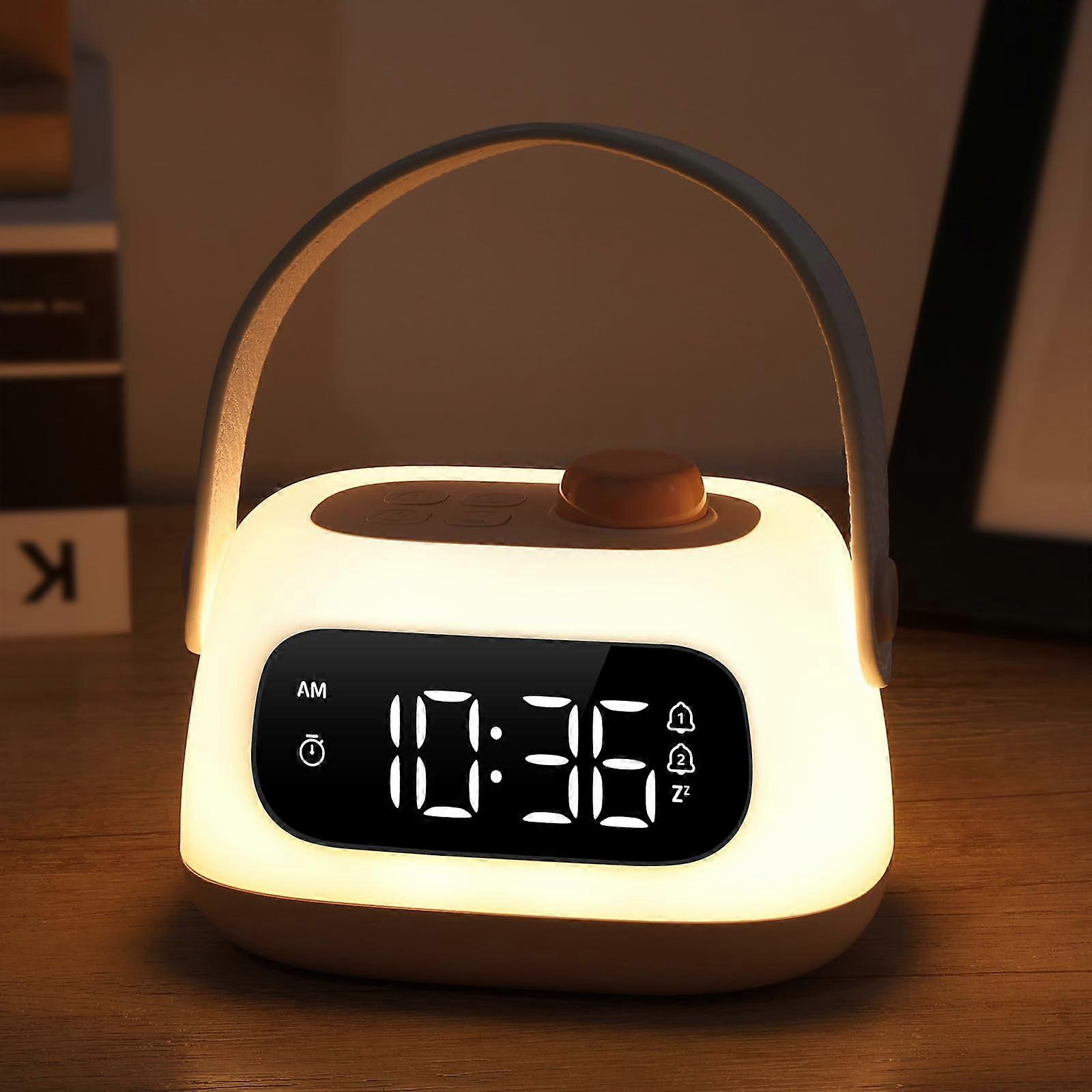 Baby Night Light Sleep Training Clock with Stepless Dimming Dual Alarm Rechargeable Nursery Lamp