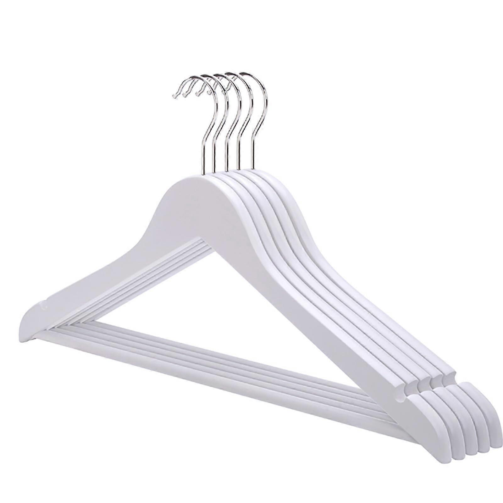 10 Pack Wooden Clothes Hangers with White Smooth Finish, Notches and Chrome Hooks for Suits, Coats, Dresses