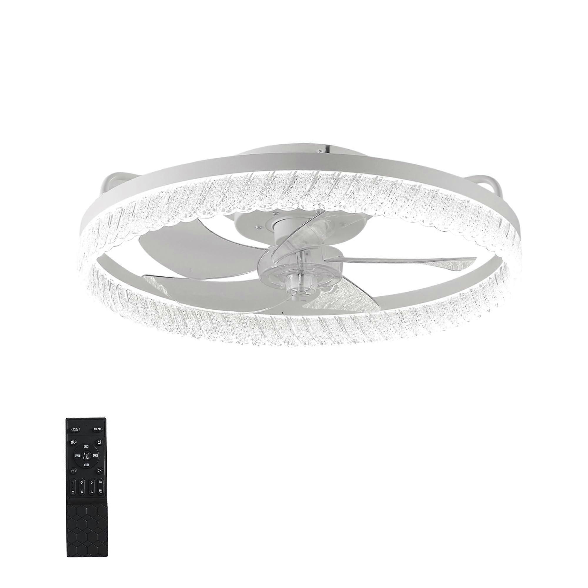 19in White Feather Ceiling Fan with Light, Low Profile Flush Mount, Dimmable LED, Remote Control, Quiet Reversible Motor