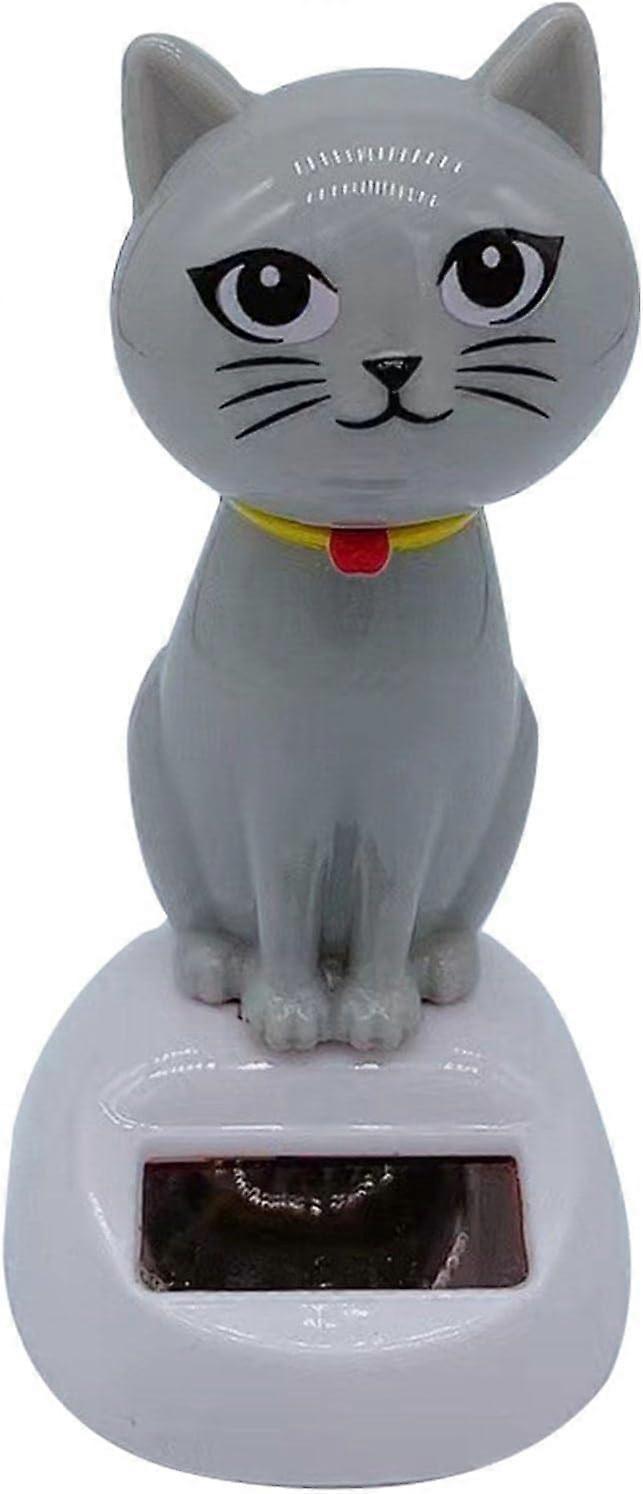 Gray Cute Solar Powered Dancing Cat Figurine for Car Dashboard and Home Desk Decor