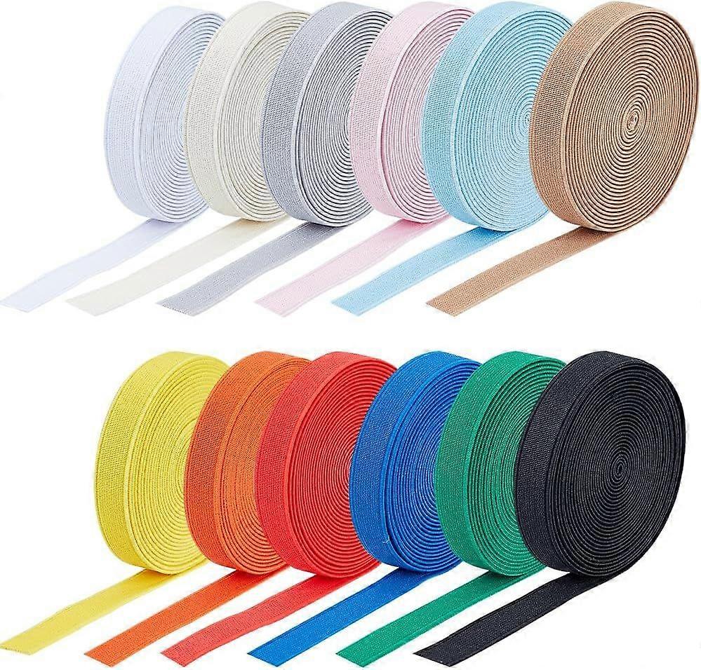 48m/52 Yards Polyester Elastic Cords 12 Colors 15mm/0.6" Wide Sewing Elastic Band Flat Elastic Band Twill Elastic Strap Heavy Stretch Elastic Band for
