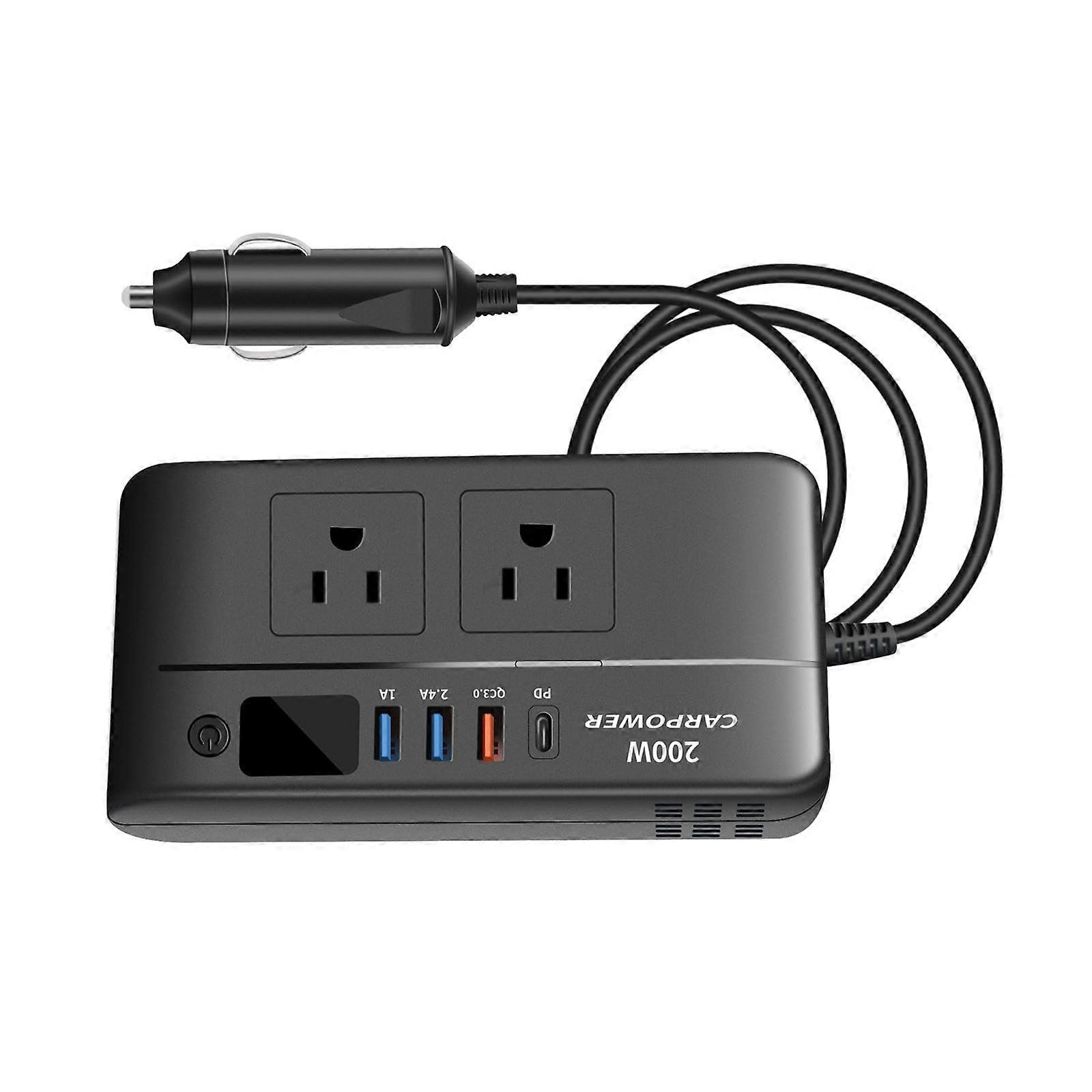 200W Car Power Inverter 12V to 110V Converter with Voltage Display, Cooling Fan and Cigarette Lighter Port