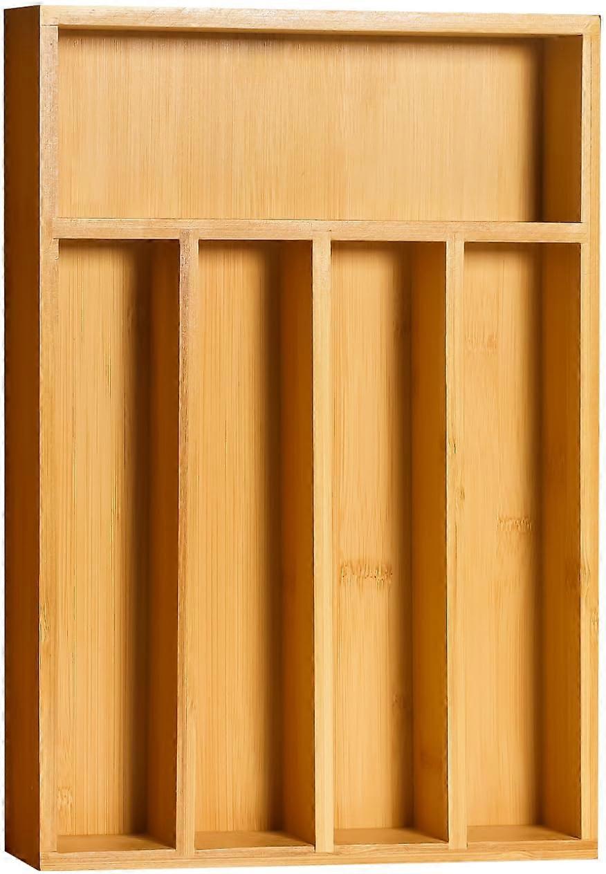 Bamboo Drawer Organizer for Silverware and Utensils, 5 Compartment SpaceSaving Design Natural