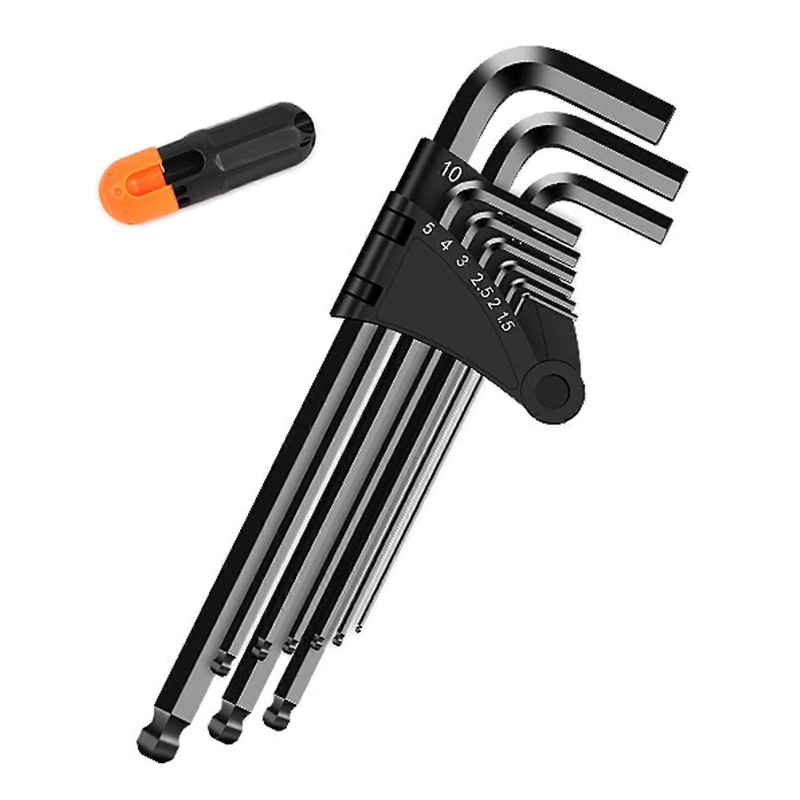 10pcs/set Hex Wrench Set L-shaped Rust-proof Flat/ball End Multi-sizes High-carbon Steel High Hardness Hexagonal Key Kit Workshop Supplies