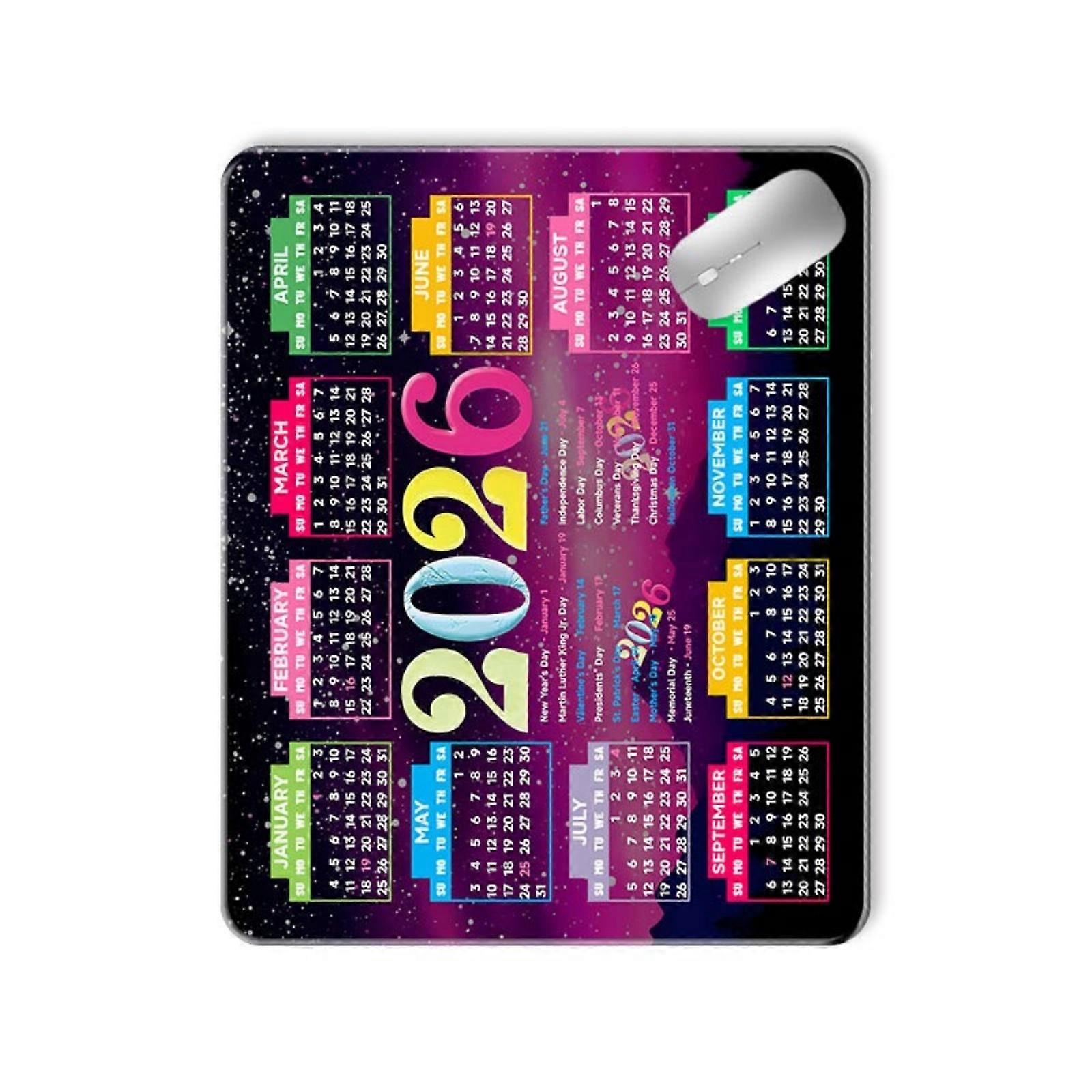 Mousepad Stable Anti Slip Rubber Mouse Pad Featuring 2026 Pattern Colorful Dates for Efficient Work and Play Multicolor