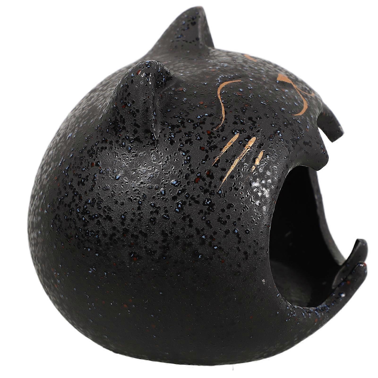 Black Ceramic Ashtray Cat Shape for Decor Large Capacity Smokers Tray