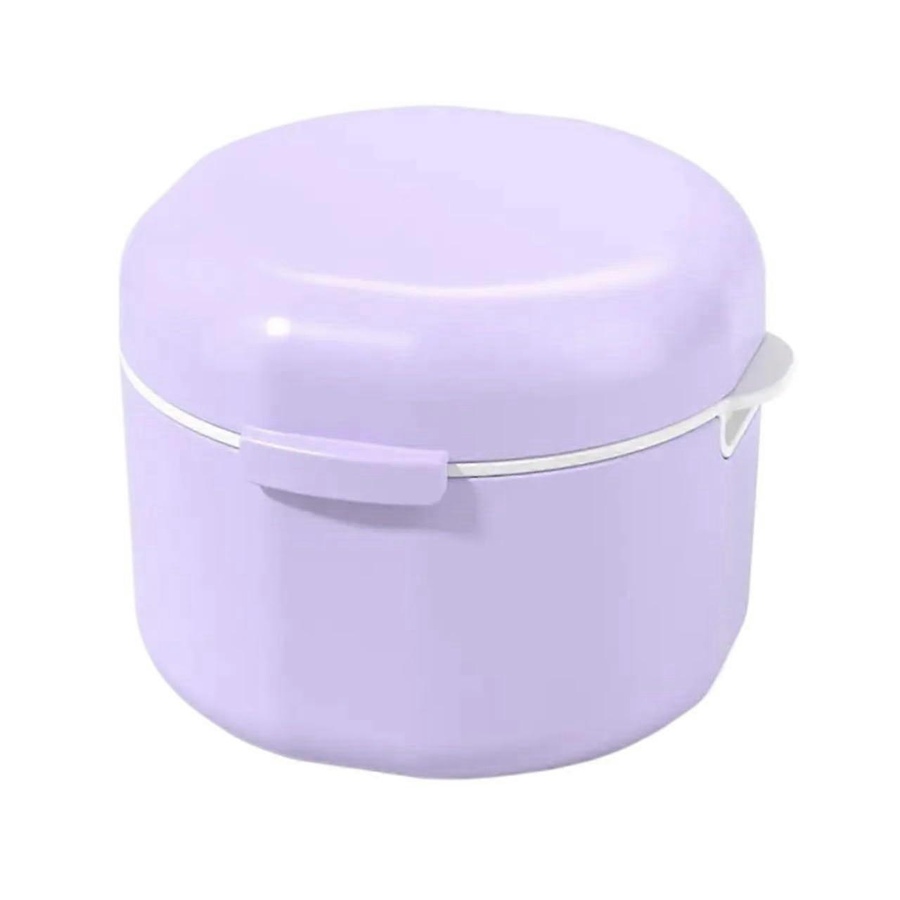 Denture Case and Retainer Cleaning Box 3pcs with Strainer Double Layer Travel Storage Purple