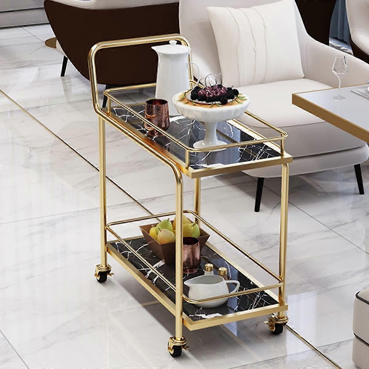 Black 2 Tier Kitchen Cart with Wheels, Mobile Serving Cart with Handle and Ample Storage Space