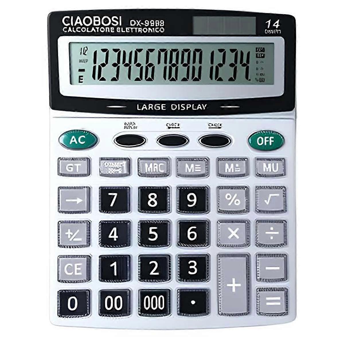 14-Digit Dual Power Supply Electronic Desk Calculator, Grey