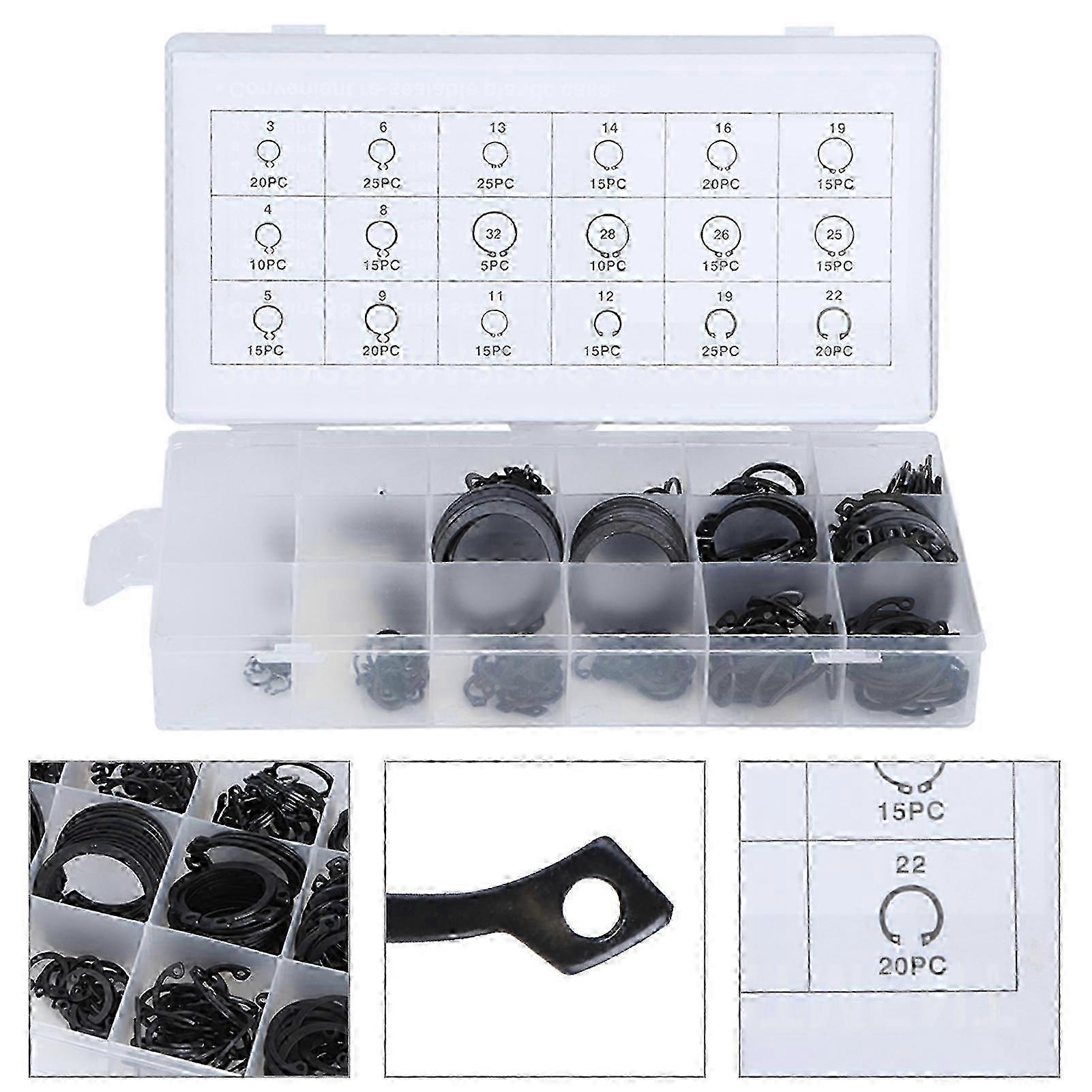 300Pcs 2-32mm E Clip Snap Circlip Kit External Retaining Ring Assortment Set