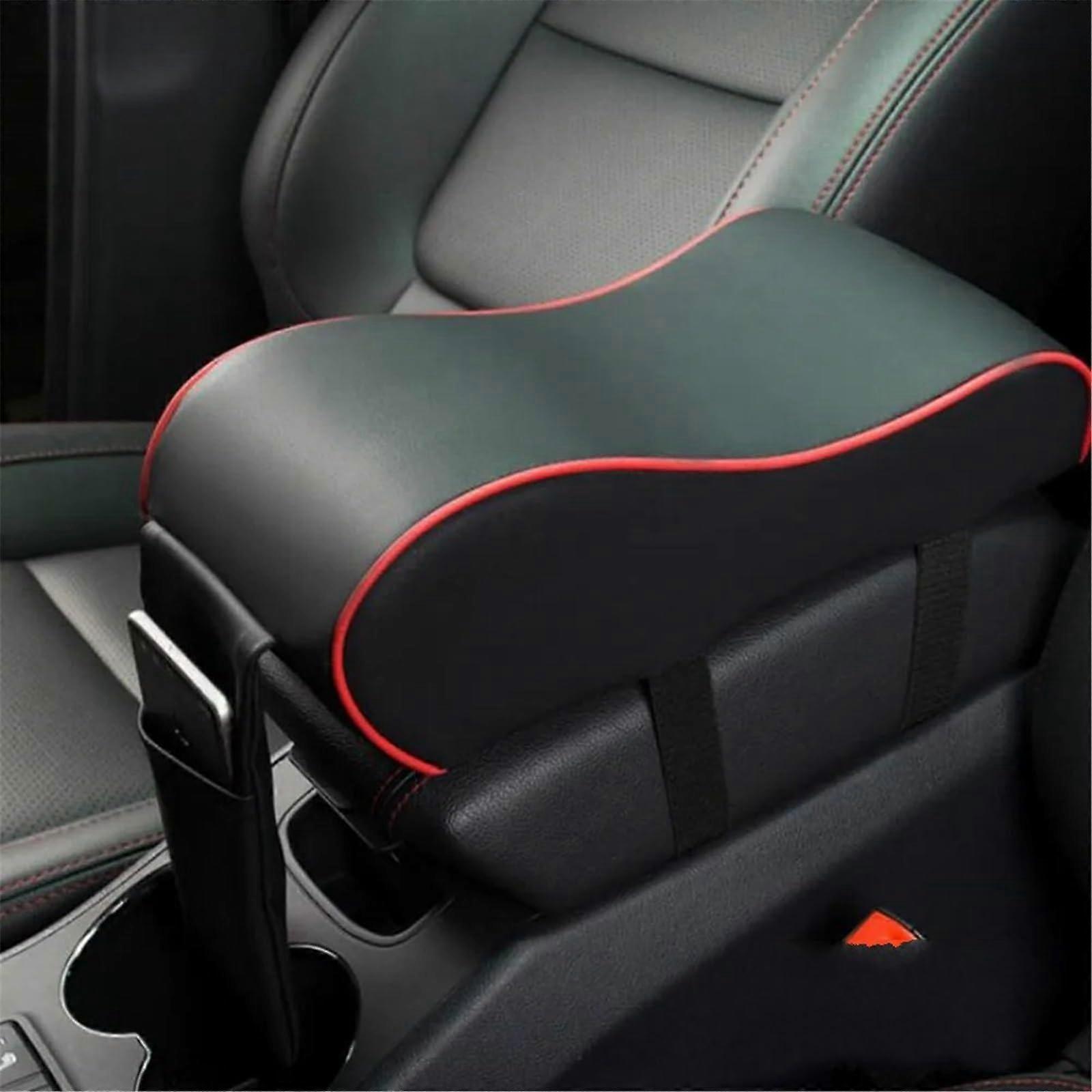Car Armrest Cushion PU Leather Black Red Center Console Pad with Comfortable Elbow Support