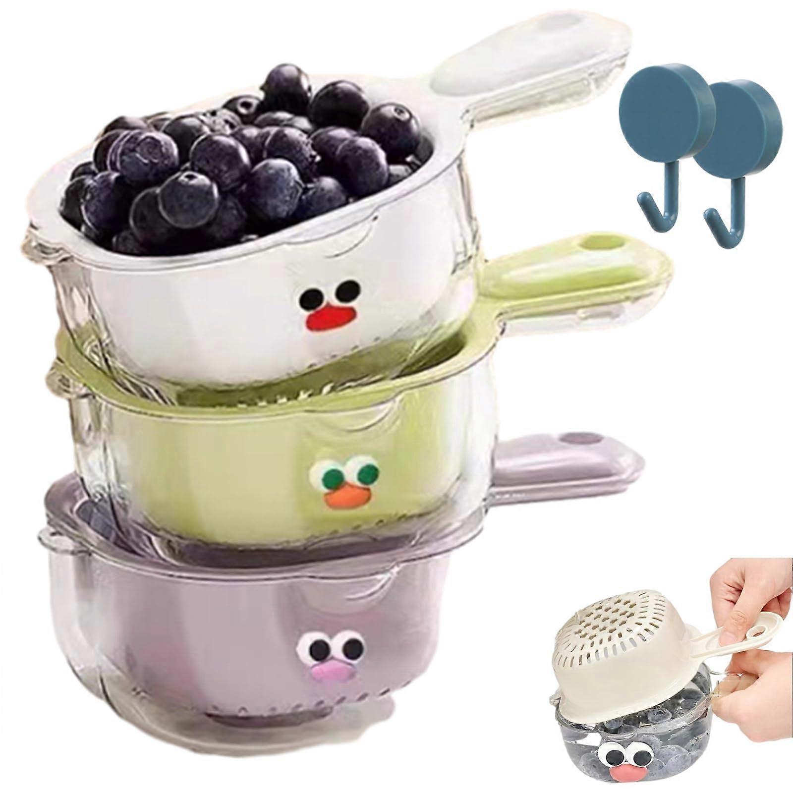 Fruit and Vegetable Strainer Dual Layer Colander with Handle for Washing and Storing 3pcs Set