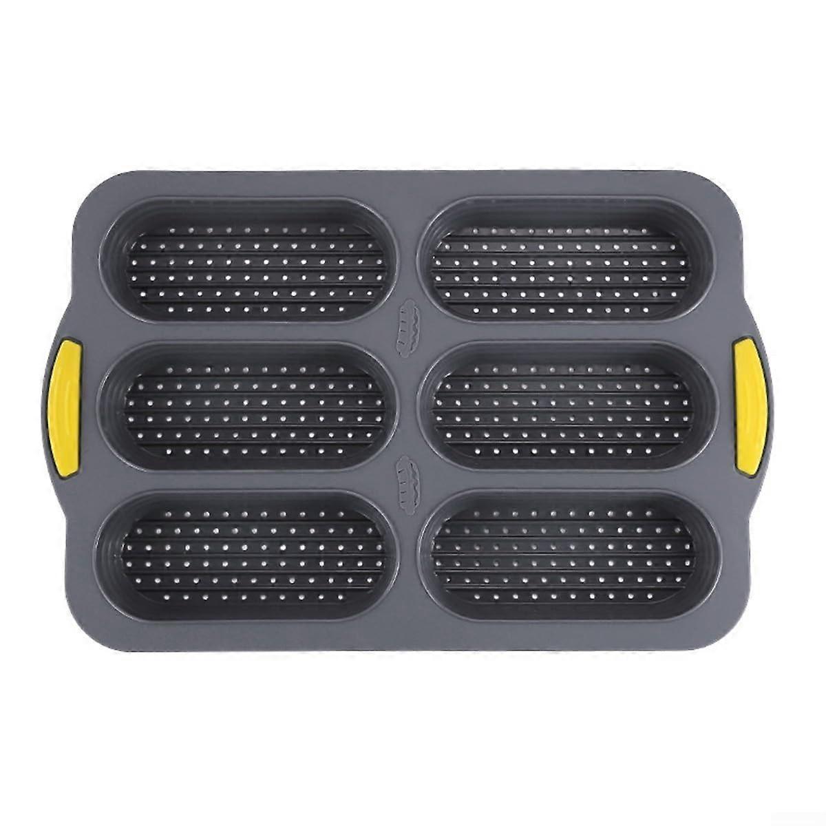 Silicone Hot Dog Bun Mold 6Cavity NonStick Bakeware for  Rolls Baking (Gray)