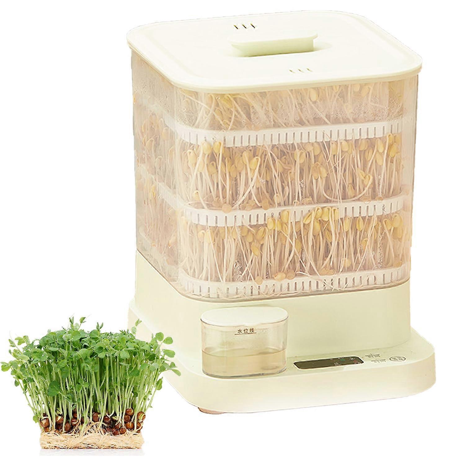 Automatic 3Layer Bean Sprout Maker with 360° Spraying, LED Timer, Visible 1.5L Water Tank