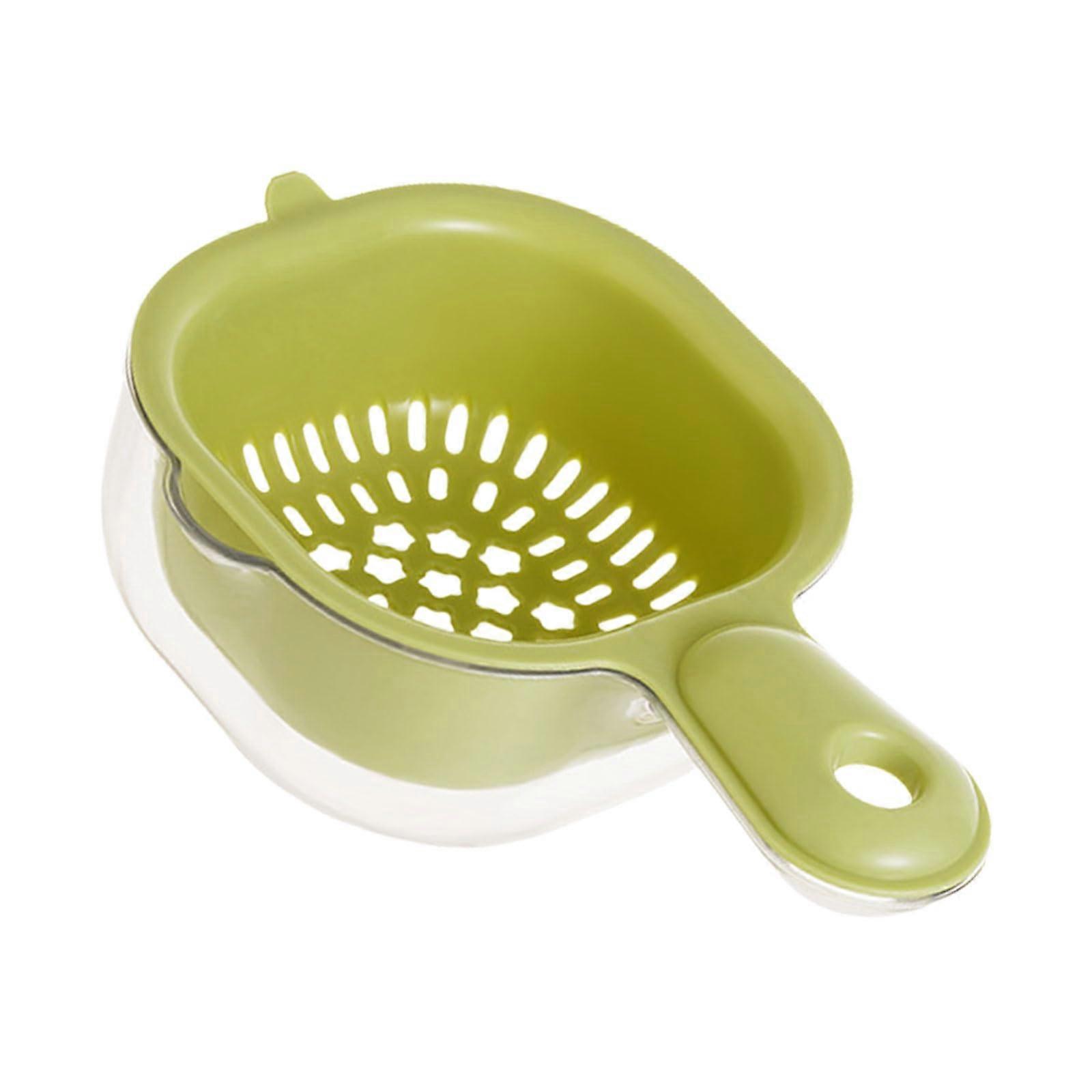Double Layer Drain Basket with Handle for Fruit and Vegetable Washing, Dishwasher Safe Moss Green