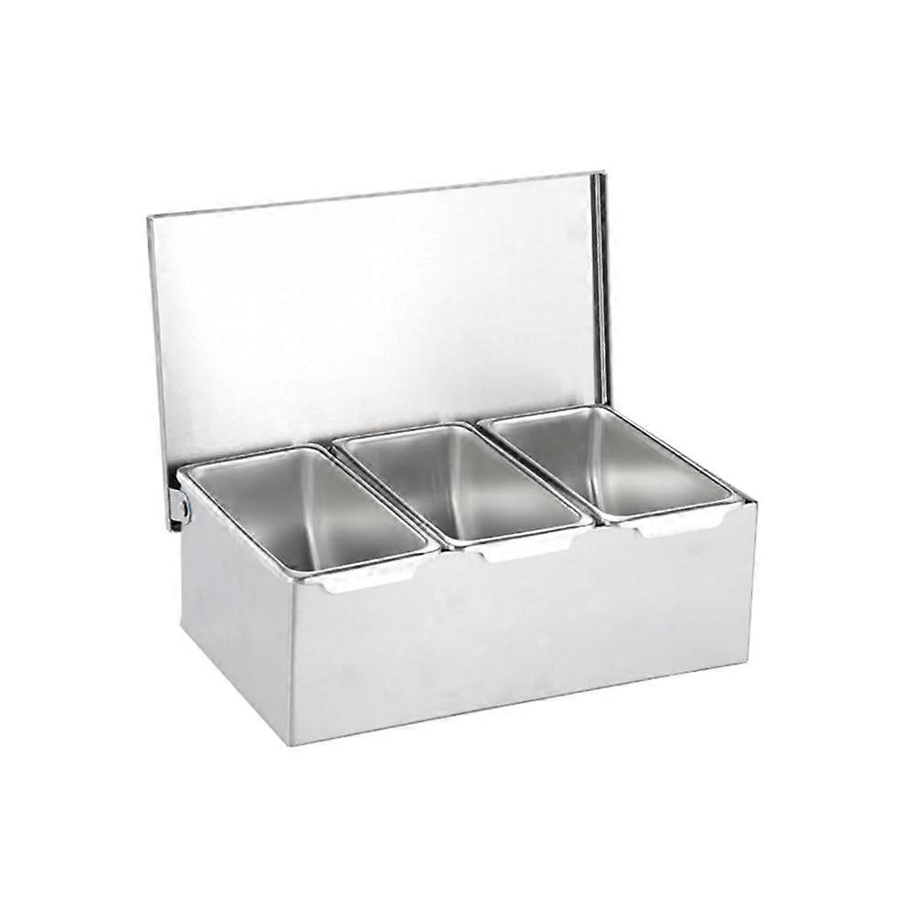 Stainless Steel Spice Box with Dustproof Lid, 3 Compartment Kitchen Condiment Organizer