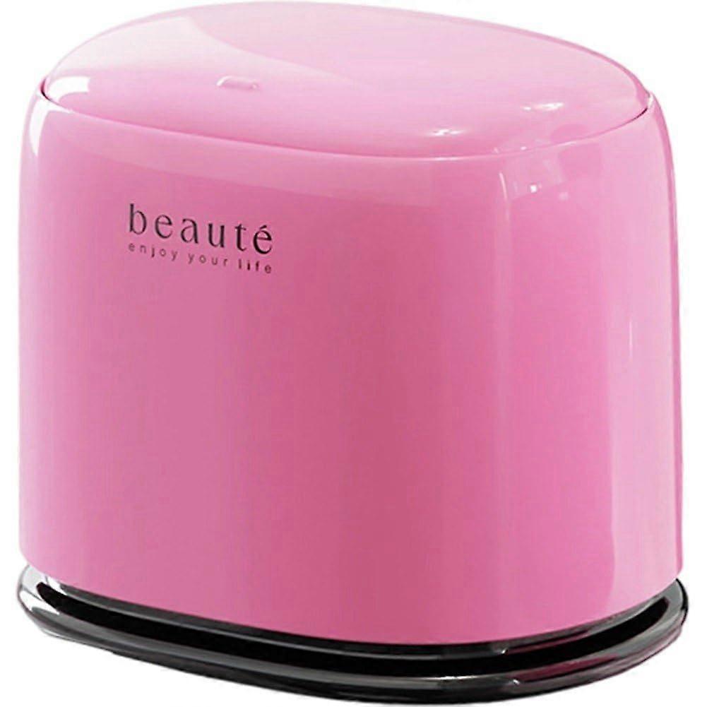 Mini Desk Trash Can with Lid Pink, Compact Round Countertop Bin with Press  and Double Layer