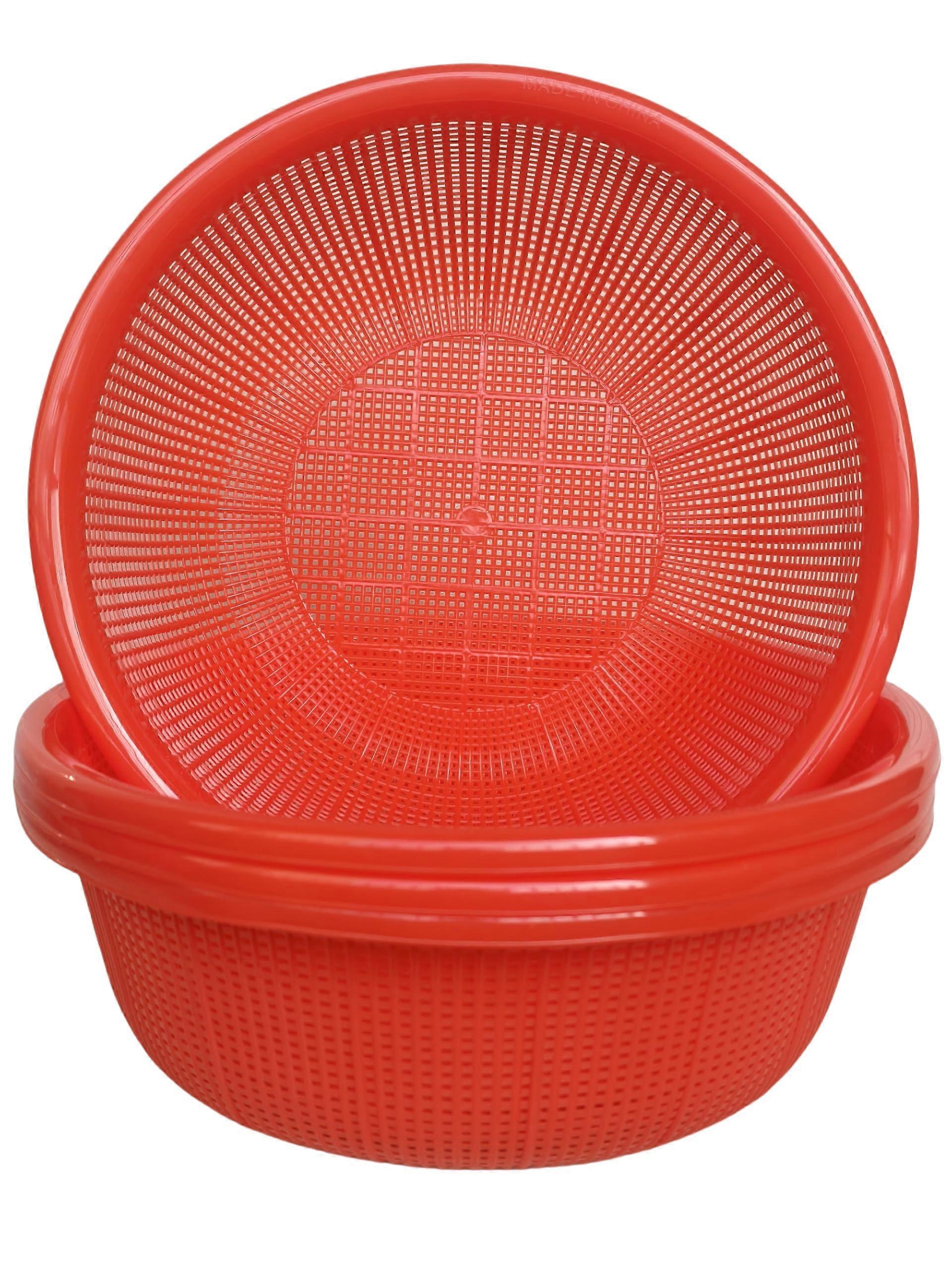 4 Pcs Round Plastic Colander Set Red Kitchen Strainer for Vegetables Pasta Efficient Drainage Dishwasher Safe
