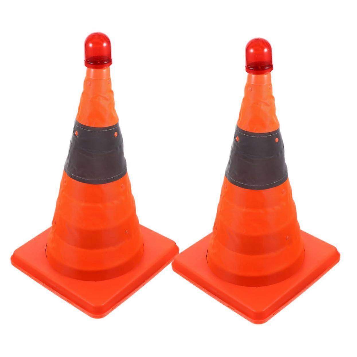 2pcs Reflective Traffic Cones Collapsible Foldable Design with LED  Night Visibility Orange 40cm