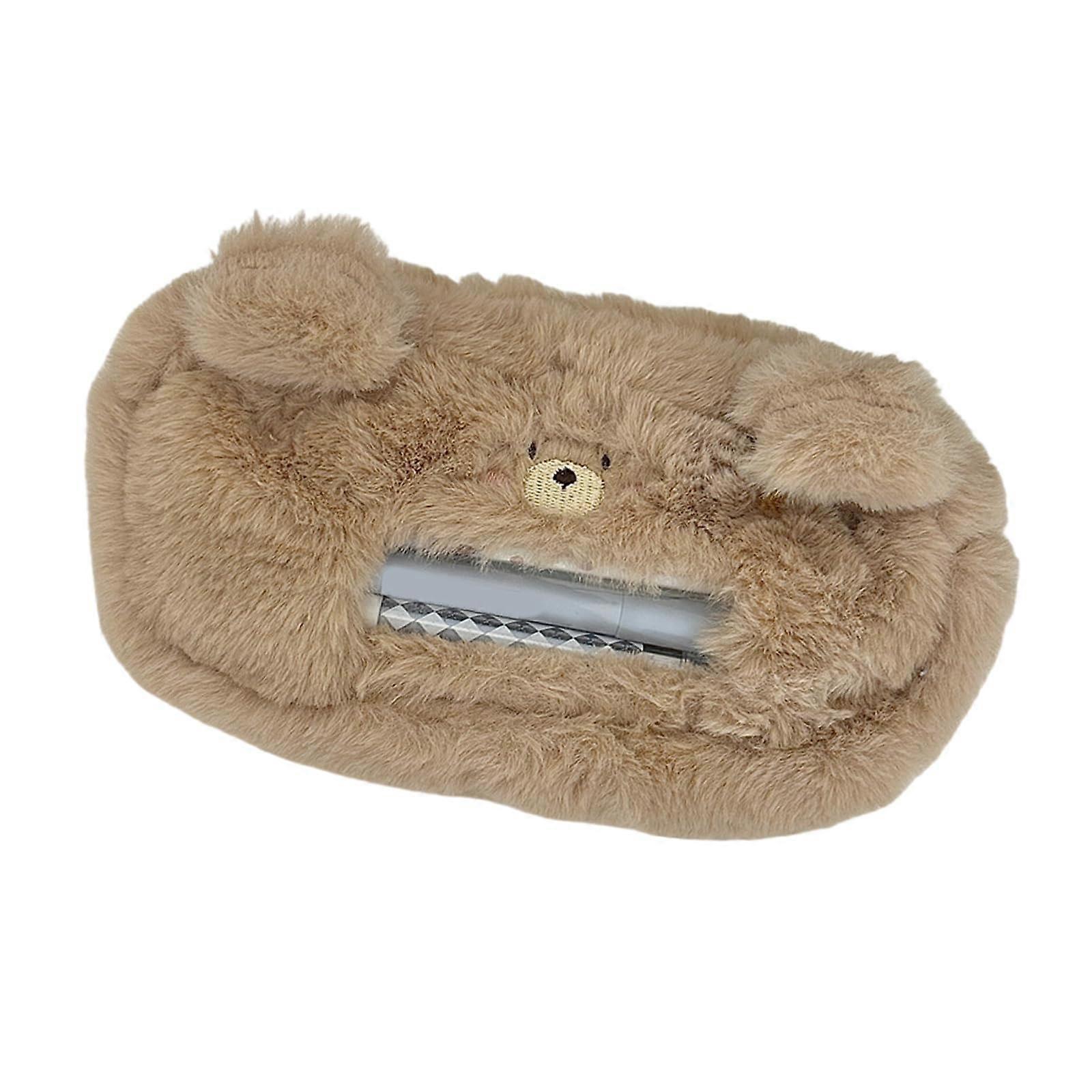 Plush Pencil Case Large Capacity Cute Bear Pencil Pouch MultiPurpose School and Makeup Bag