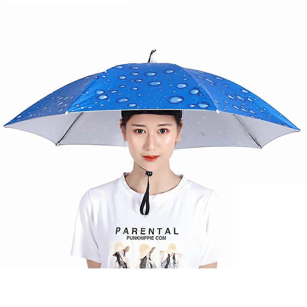 Large Double Layer Umbrella Hat for Sun and Rain, Hands  with Adjustable Strap for Fishing Camping