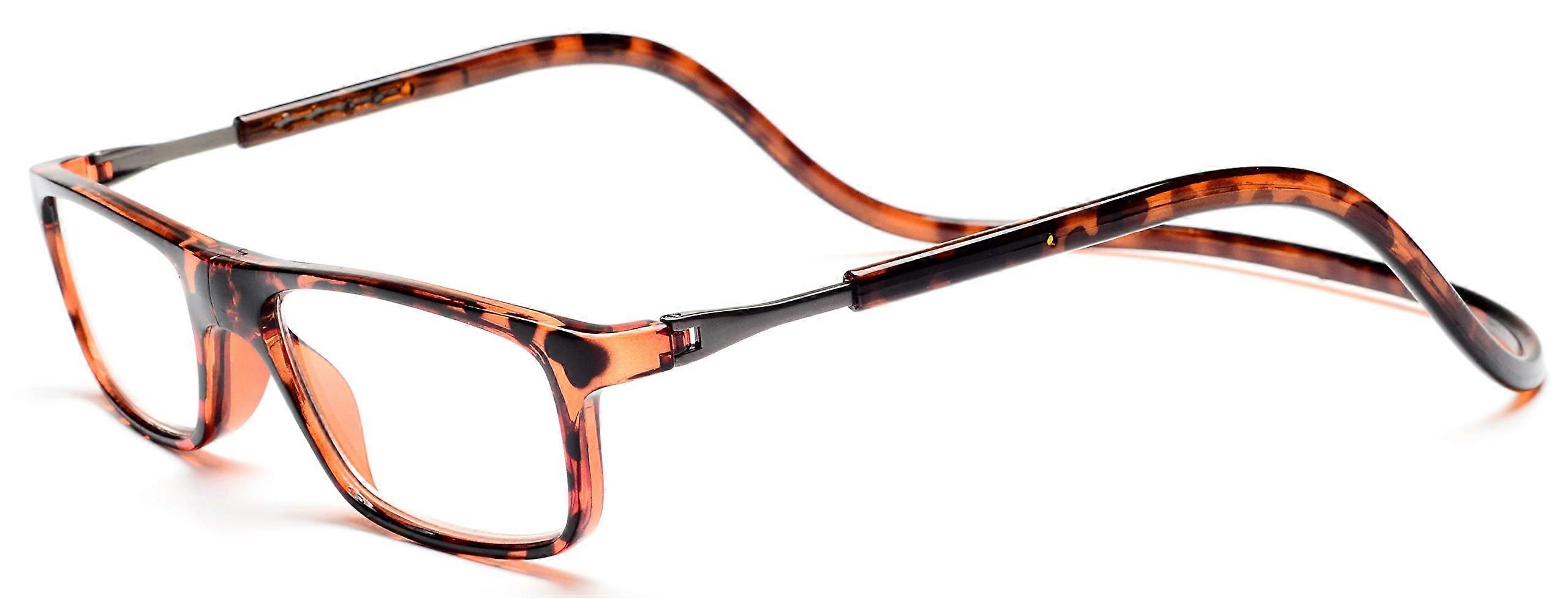 Magnetic Reading Glasses Adjustable Front Connect +3.50 Tortoise Pattern Compact Design