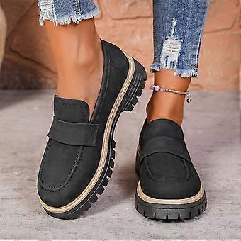 Damenschuhe, Slipper mit dicker Sohle, mattierter runder Zehenpartie, mittelhohem Absatz, Retro-Stil, bequem, Herbst/Winter, schwarze Damenschuhe mit dicker Sohle