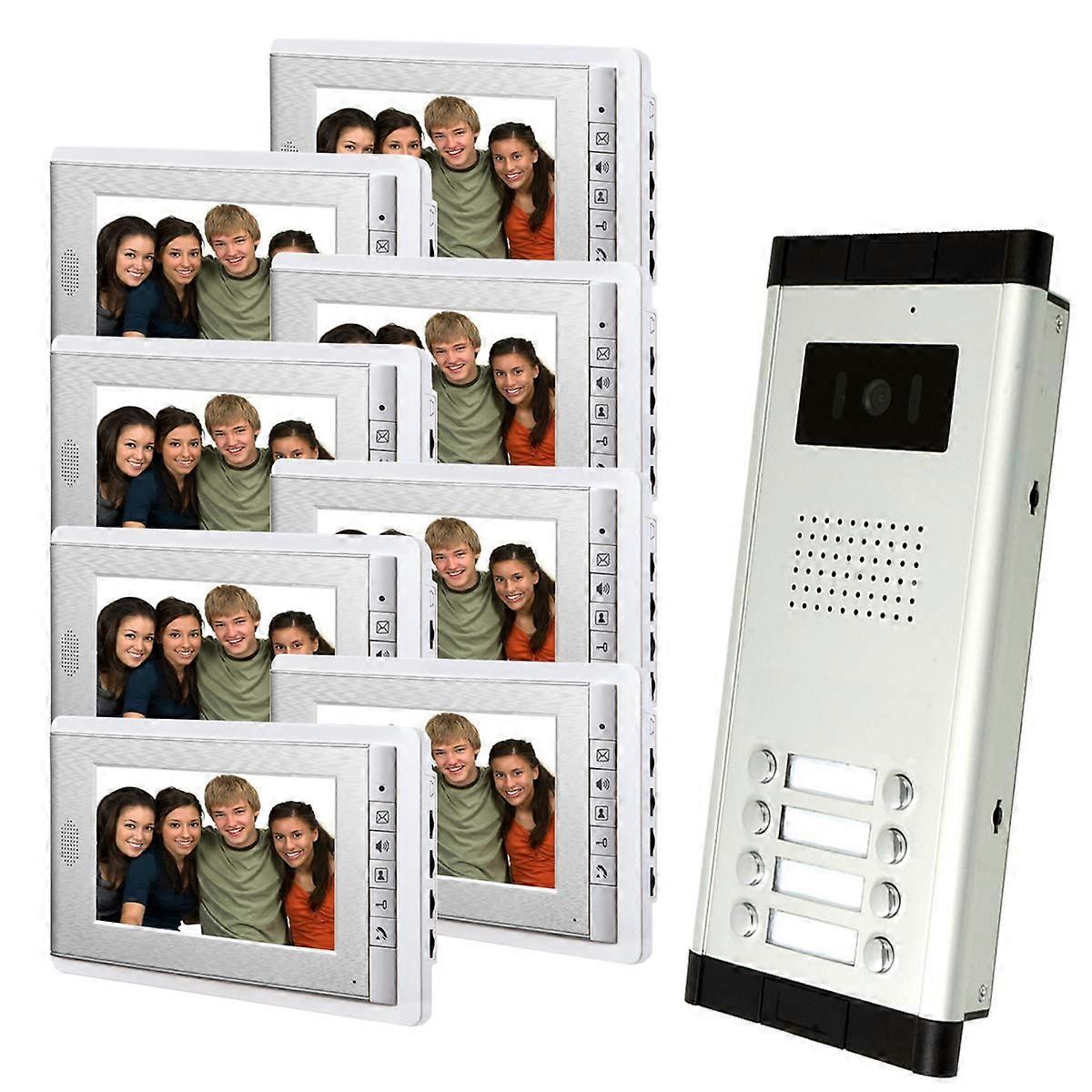 8 Unit Wired Video Intercom System with 7 Inch Display for Apartment Door Entry