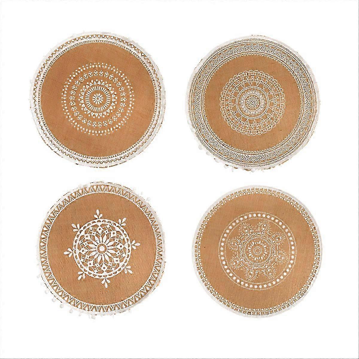 Bohemian style Round calding-proof dining mat White