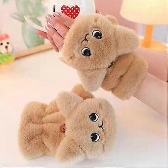 Women Plush Warm Glove Fur Lovely Rabbit Cat Mittens Flip Fingerless Gloves Soft Girls Thick Gloves Flexible Half Finger Winter