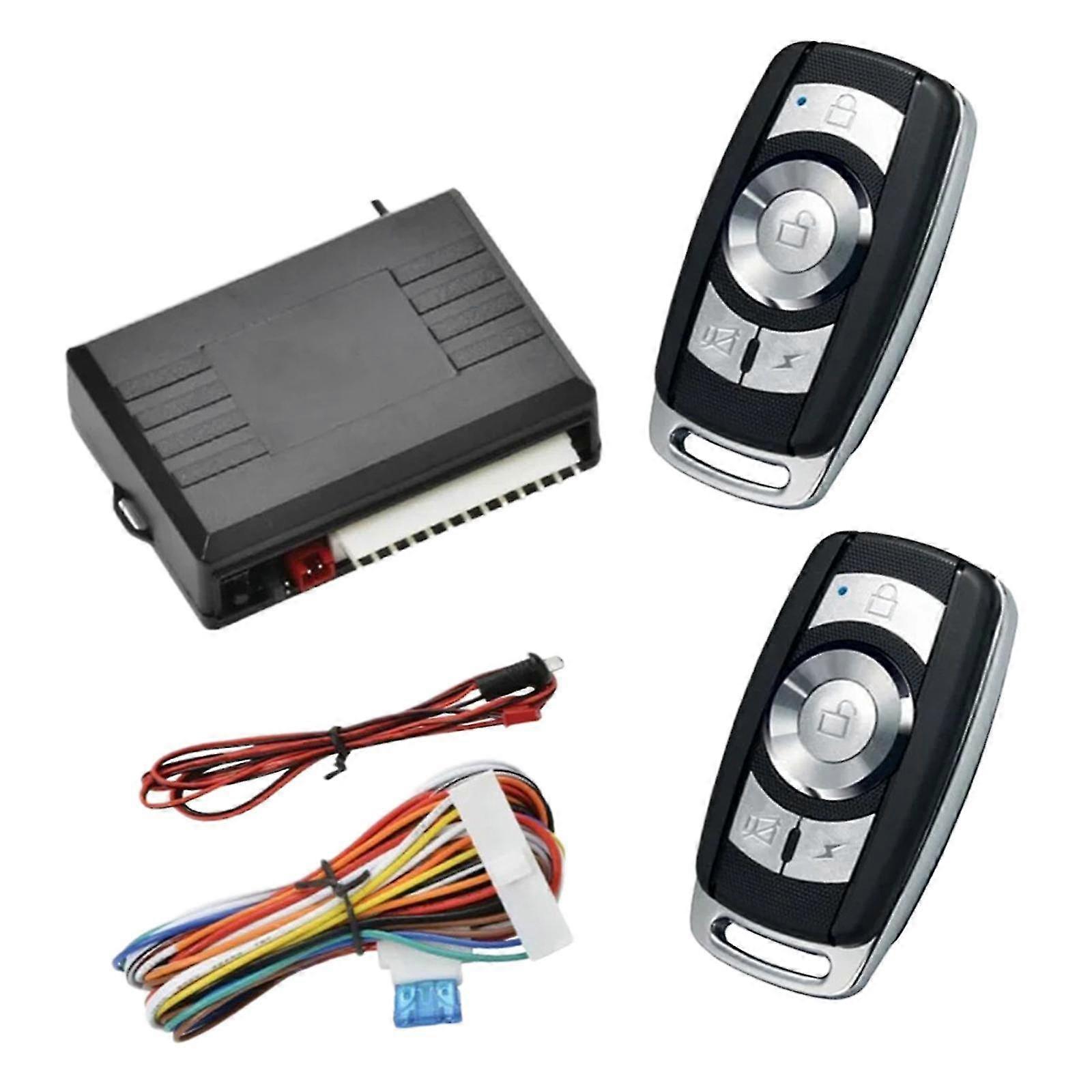 Universal remote central locking kit, security door lock, keyless entry, alarm system, 2 remote controls with lever