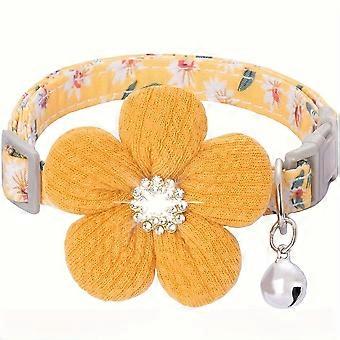 Floral Pet Collar with 3D Flower Charm and Rhinestones, Soft Adjustable Polyester with Detachable Bell for Small Dogs and Cats