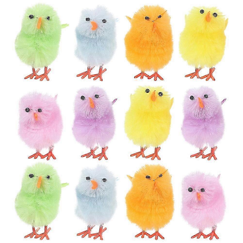 12pcs Mini Chicks Easter Mini Fluffy Chicks Plush Chicken Figures Easter Cake Decorations
