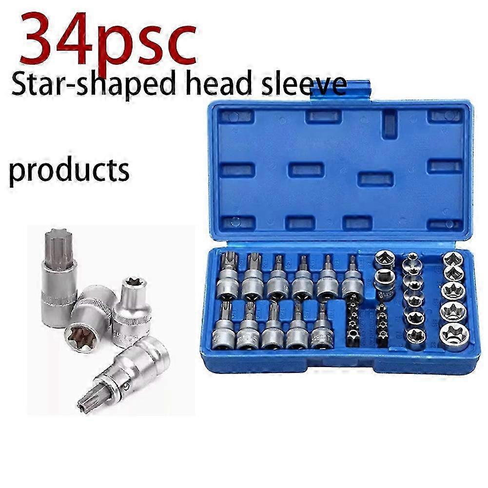 34pcs Torx Bit Socket & E-Torx Star Socket Set Handheld Tool Torque Star Socket Automotive Repair Combination Set
